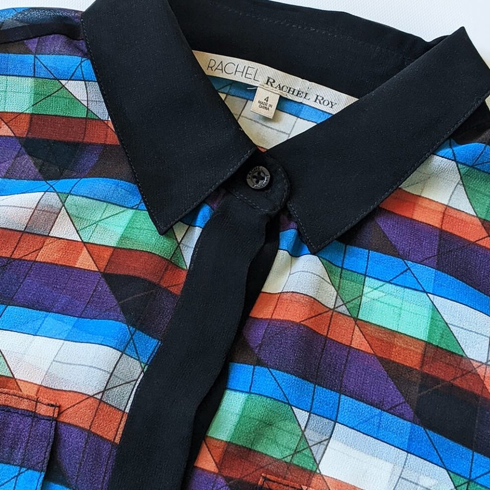 Rachel Roy Sheer Retro, Five-Block Pattern Top - image 2